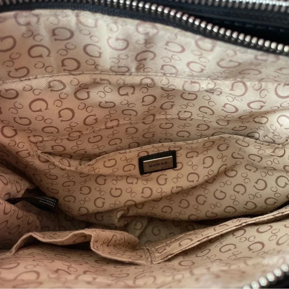 GUESS Monogram Logo Black Braided Handle Handbag Bag Satchel Purse - Picture 15 of 16